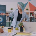 Equip d’empresa analitzant un quadre de comandament amb KPIs